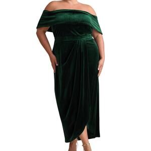 Lulus NWT I'm Enchanted Emerald Green Velvet Off-the-Shoulder Maxi Dress Sz 2X
